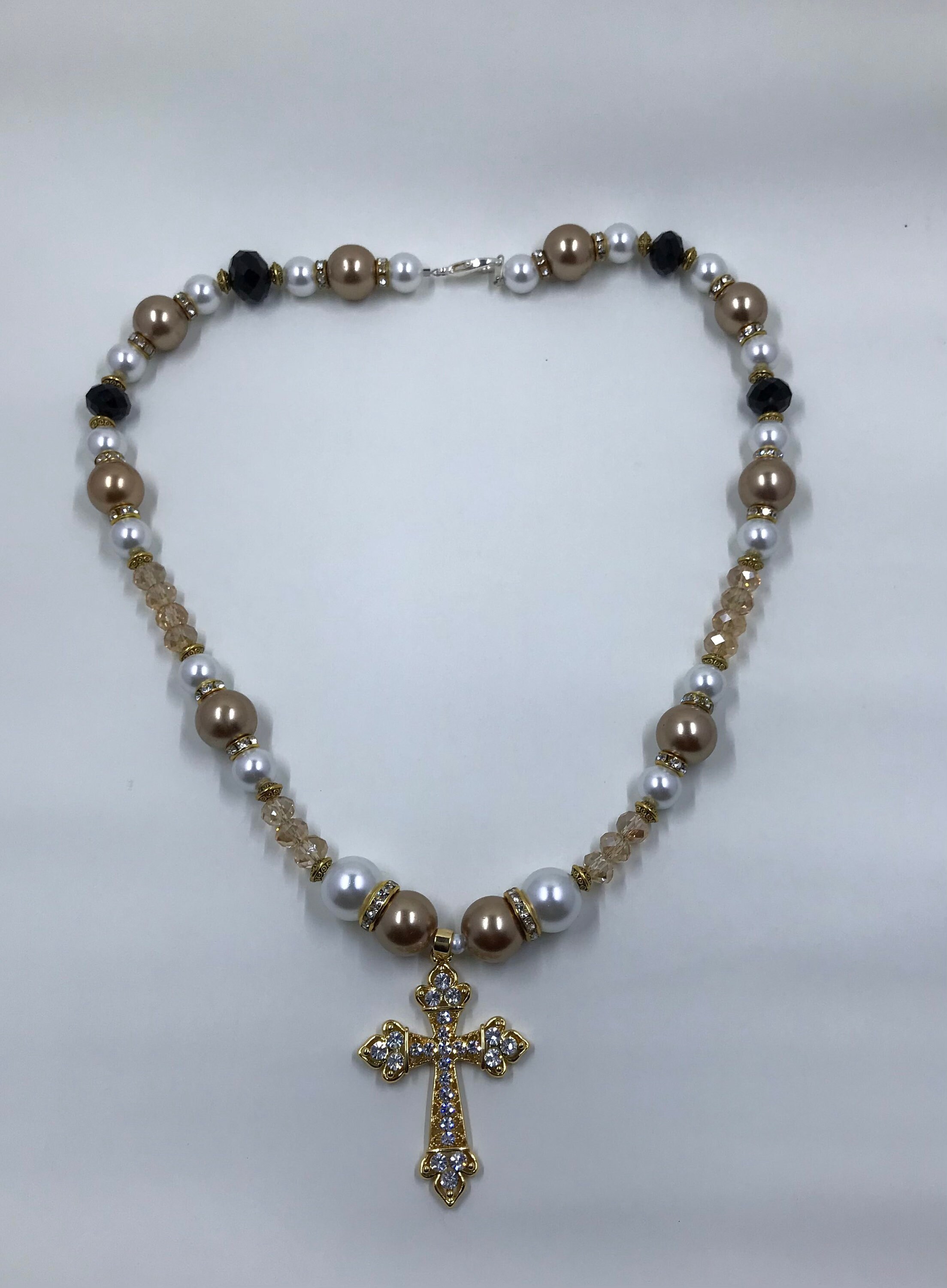 Christian Gold Cross Necklace Beaded Necklace 26 Beaded Etsy
