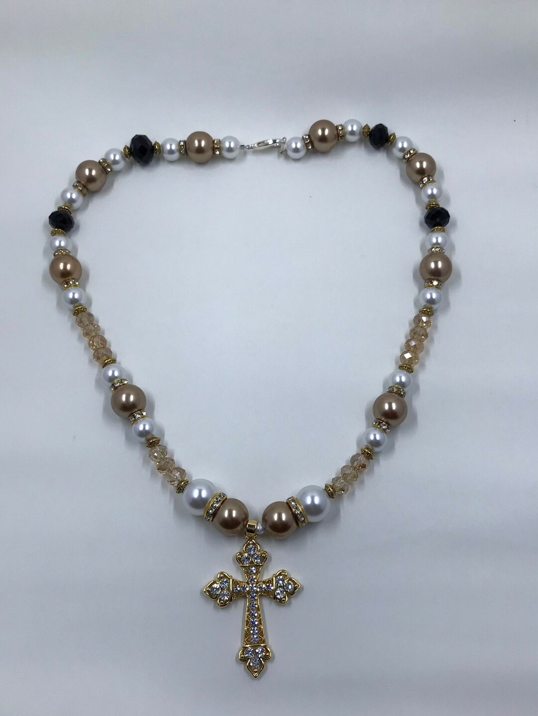 Christian Gold Cross Necklace Beaded Necklace 26 Beaded Etsy