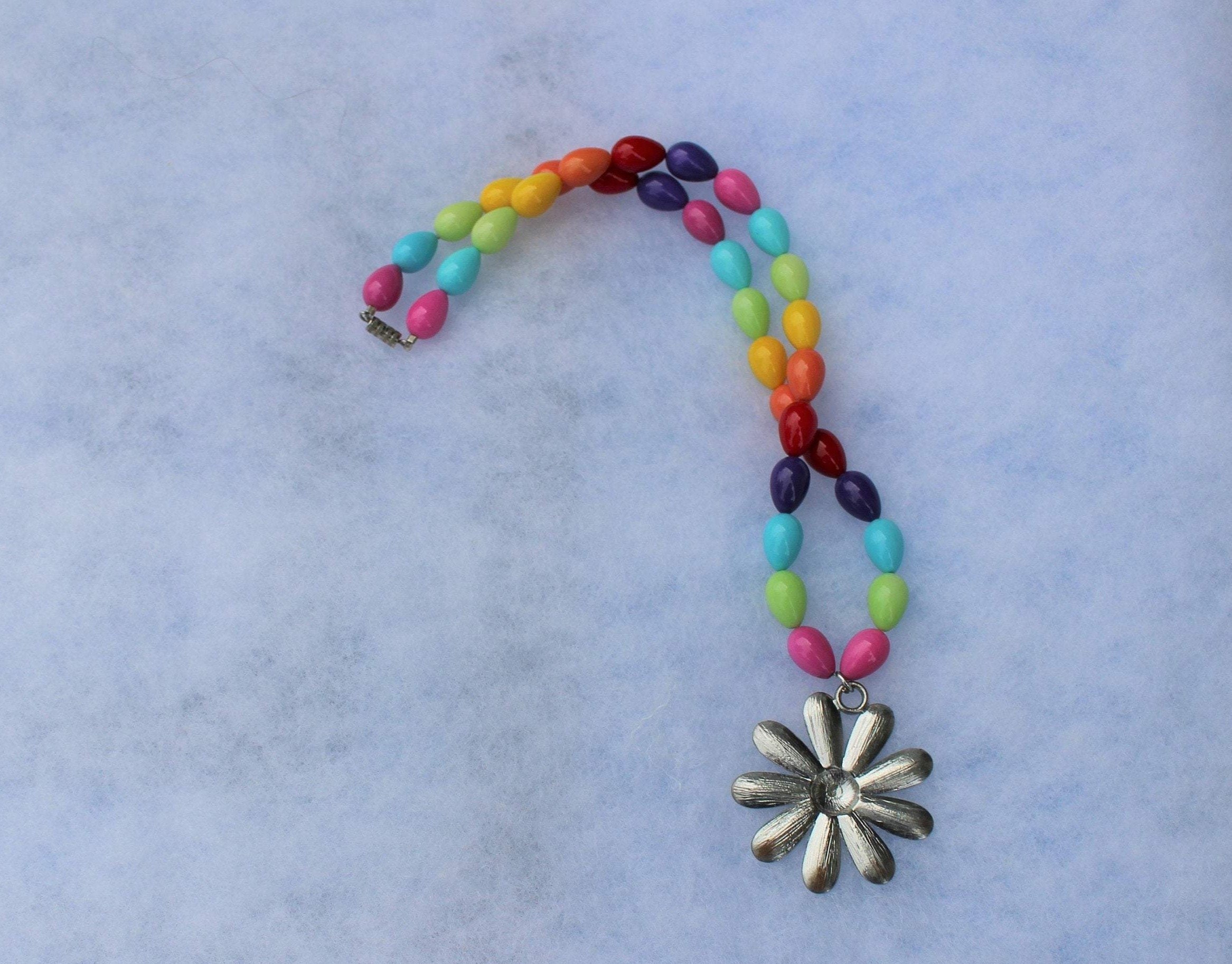 22 Glass beaded flower pendant necklace Etsy