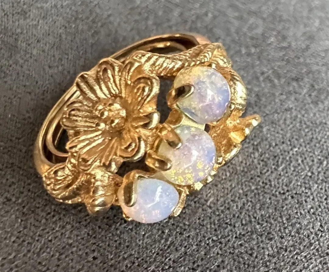 Vintage AVON Faux Opal Trio Gold Tone Ring Etsy