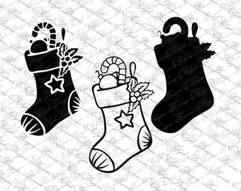 Christmas Stocking instant digital download SVG PNG DXF files Christmas clip art cutting files