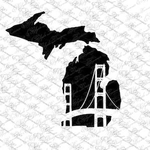 Michigan with Mackinaw Bridge silhouette digital instant download Jpeg, PNG, DXF, SVG cutting files