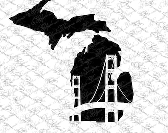 Michigan met Mackinaw Bridge silhouet digitale instant download Jpeg, PNG, DXF, SVG snijden bestanden