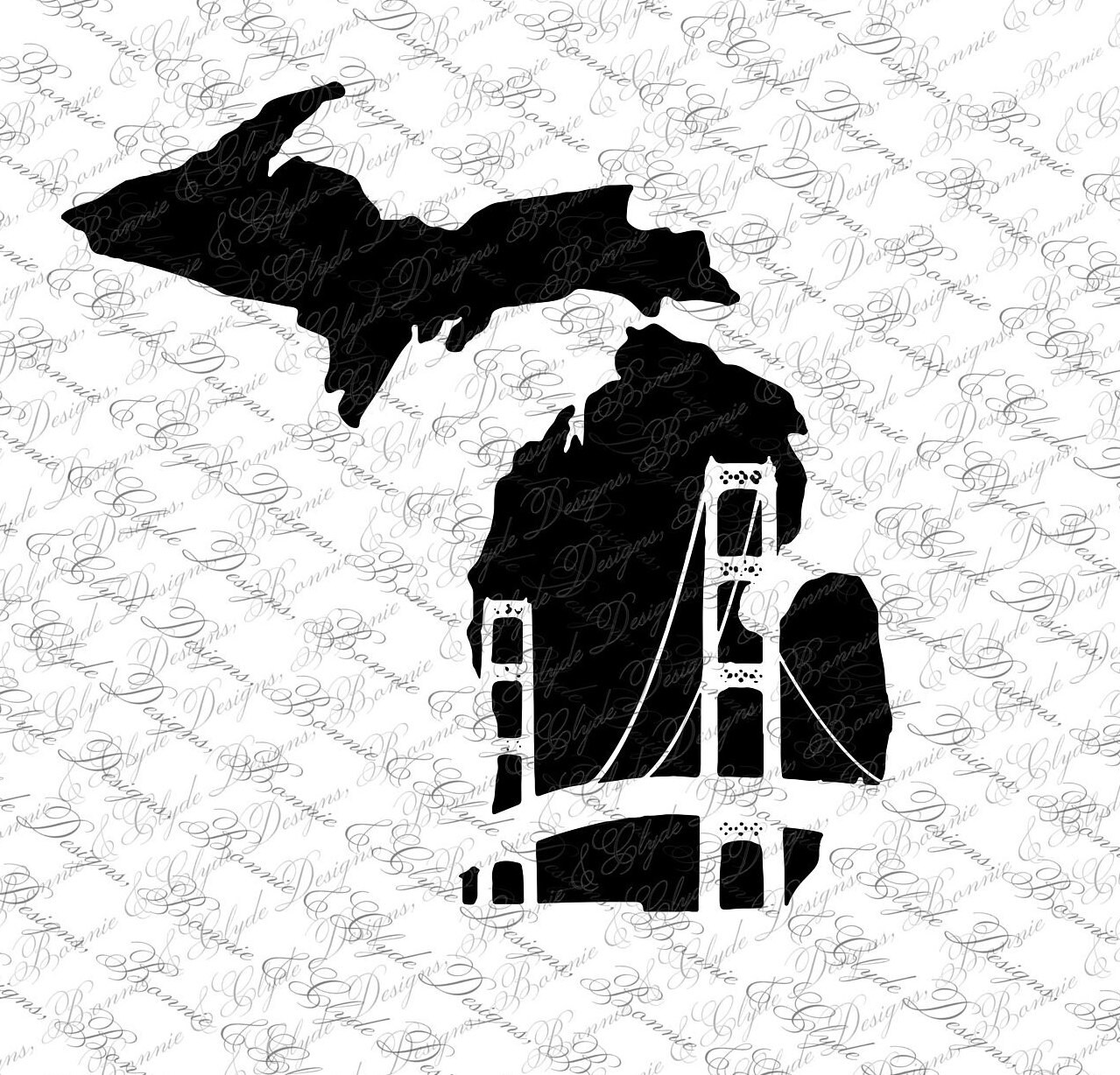 Michigan With Mackinaw Bridge Silhouette Digital Instant Etsy