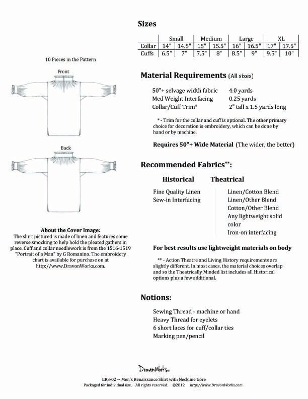 Printable Pattern for 16th Century Men's Renaissance Shirt With ...