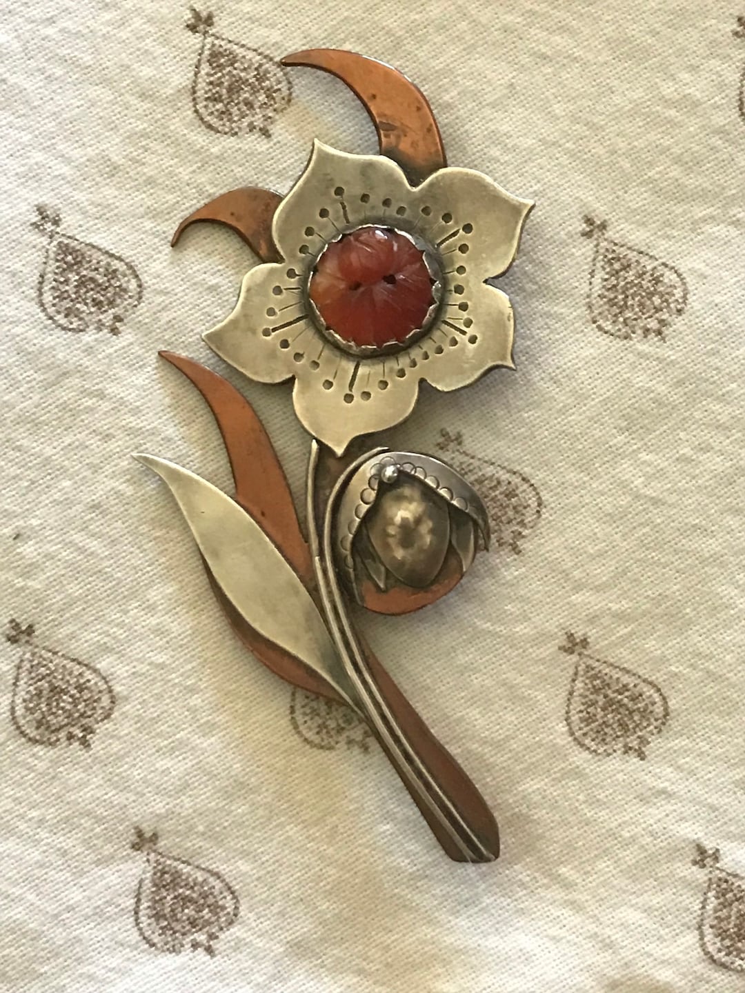 Broche Fantaisie Occasion - Métal Et Strass/pierres Brillantes - Bijou Vintage