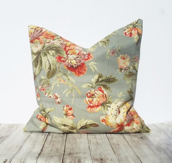 Gray Floral Pillow Cover Waverly Pillow Floral Pillows Etsy
