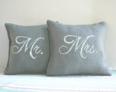 Mr and Mrs Pillow Covers, Mr and Mrs Gray Pillows, Burlap Pillow Cover Set, Wedding Pillow, Anniversary Gift, Mr and Mrs Pillow Set
