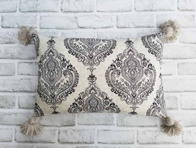 Gray Boho Pillow Tassel Pillow Boho Throw Pillow Fringed Etsy