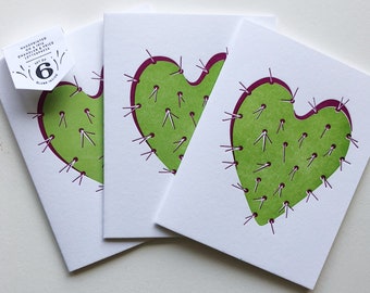 Cactus Heart Letterpress Card Pack  : Boxed Set of Six