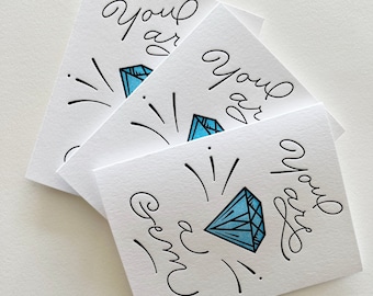 You're A Gem Letterpress Card Pack : Boxed Set of Six