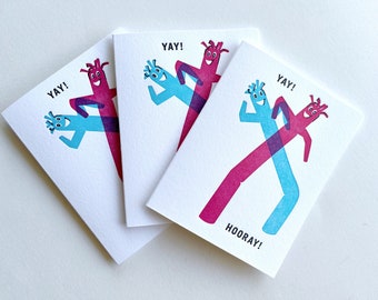 Yay! Hooray! Wacky Inflatable Tube Man Cards : Boxed set of 6 Letterpress Cards