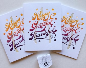Happy Grateful Thankful Letterpress Holiday Card Pack : Boxed Set of Six