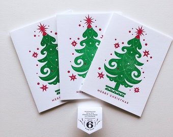 Letterpress Christmas Tree Bulk Pack of Six Holiday Cards