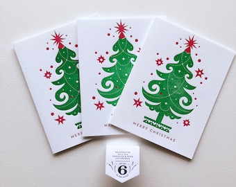 Letterpress Christmas Tree Bulk Pack of Six Holiday Cards
