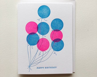 Happy Birthday Balloons : Single Letterpress Card