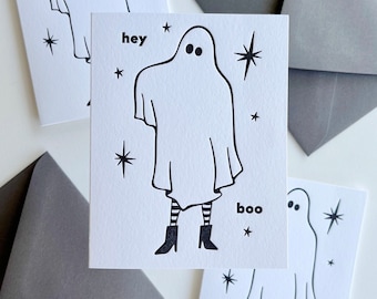 Hey Boo :  Boxed Set of Six Ghost Letterpress Halloween Greeting Cards