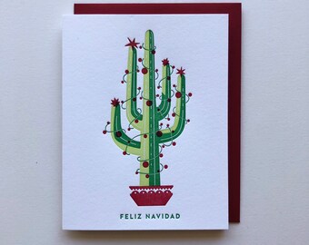 Single Cactus Letterpress Christmas Card