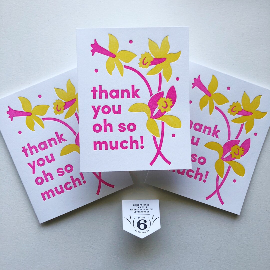 Floral Thank You Letterpress Notes - Boxed Set of Six - Etsy