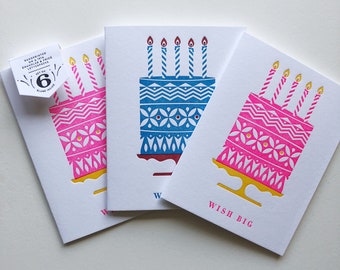 Wish Big Cake Happy Birthday Letterpress Card : Pack of Six