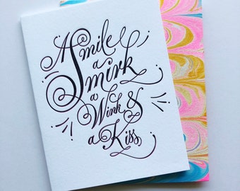 Marbleized Envelope + Smile & Smirk  - Single Letterpress Card