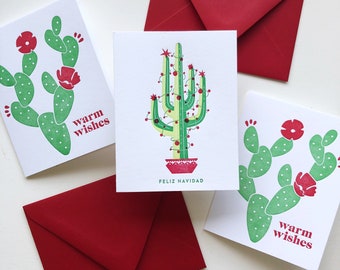 Cacti Variety Letterpress Christmas Holiday Card Pack : Boxed Set of Six