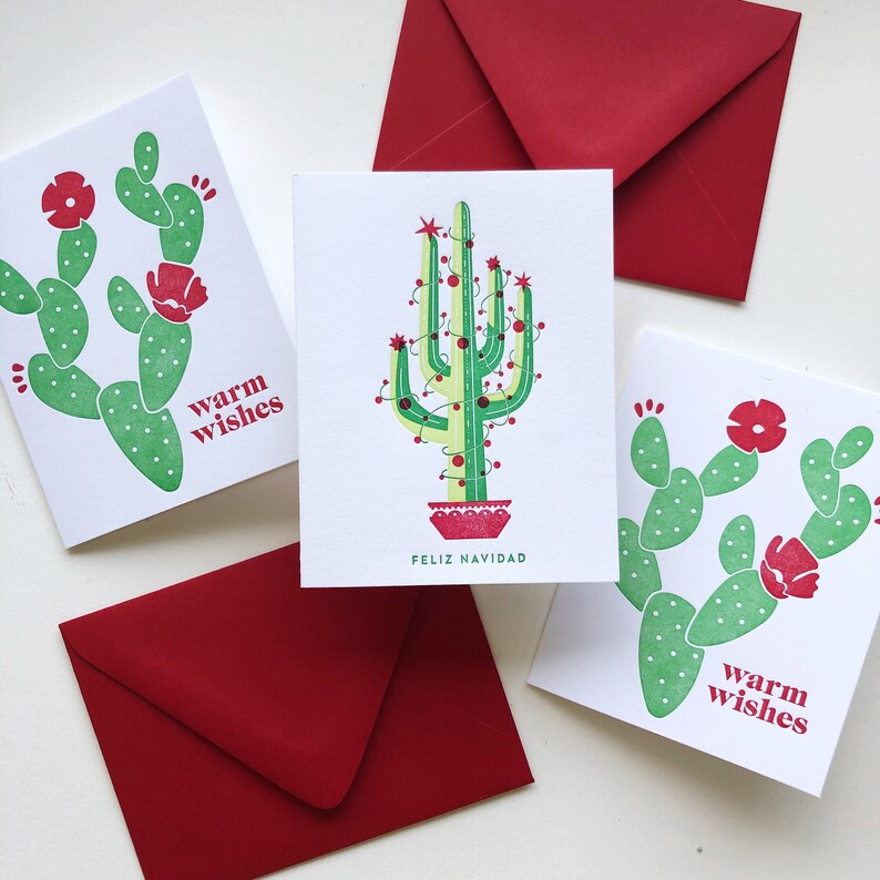 Cacti Variety Letterpress Christmas Holiday Card Pack Boxed Set of