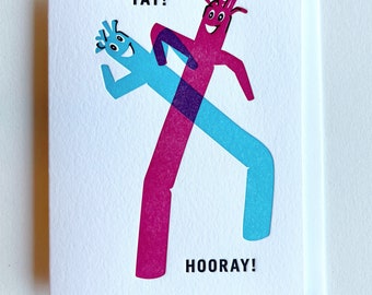 Yay! Hooray! Wacky Inflatable Tube Man Card : Single Letterpress Card