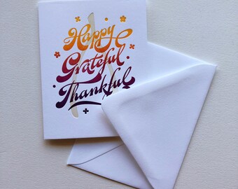 Happy Grateful Thankful Letterpress Holiday Cards : Single Card