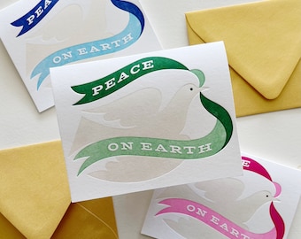 Peace on Earth Bird Colorful Letterpress Holiday Card Pack : Boxed Set of Six