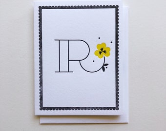 Letterpress Letter "R" Monogram SINGLE Card