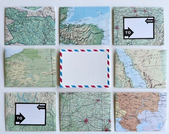 World Atlas Envelopes & Letterpress Postcard Set: Travel Stationery