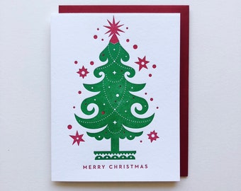 Letterpress Christmas Tree Single Holiday Card