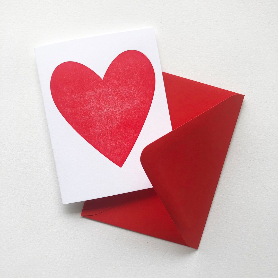 Red Heart Note Card Bright Red Heart : Letterpress Single Card - Etsy
