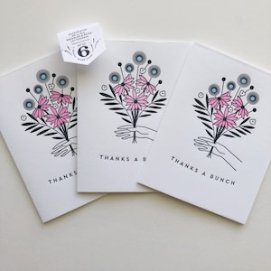 Thanks a Bunch Flowers Card Pack :  Boxed Set of Six Letterpress Cards