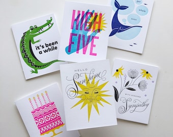 Multi Purpose Variety Pack : Letterpress Collection of Greeting Cards Boxed Set of Six