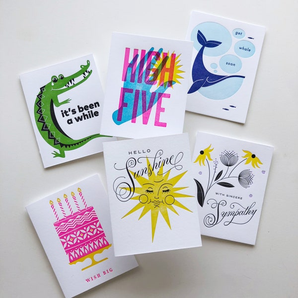 Multi Purpose Variety Pack : Letterpress Collection of Greeting Cards Boxed Set of Six