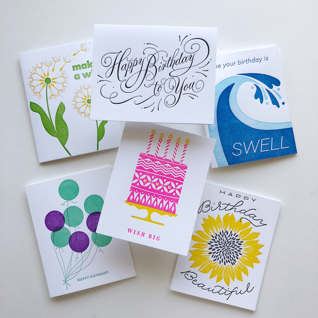 Letterpress Birthday Card Set: Variety Pack - Set of 6 - Etsy