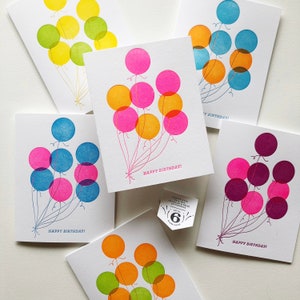 Rainbow Balloons Happy Birthday Letterpress Card : Boxed Set of Six