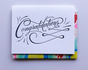 Marbleized Envelope + Congratulations - Single Letterpress Card