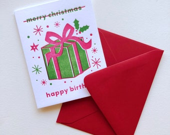 Christmas Birthday Card : Single Letterpress Card