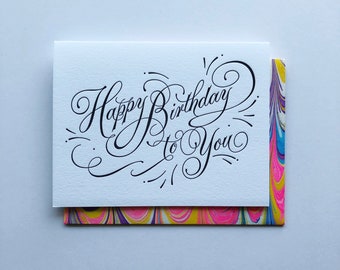 Marbleized Envelope + Happy Birthday - Single Letterpress Card