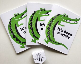 It’s Been A While :  Boxed Set of Six Crocodile Letterpress Greeting Cards