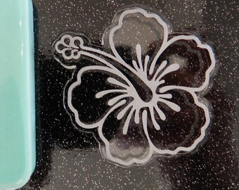 2" Etched Hisbiscus Flower Silicone Mold for Resin or Epoxy.  Sized for use on Badge Reels. 2" Wide. 1/4" deep.