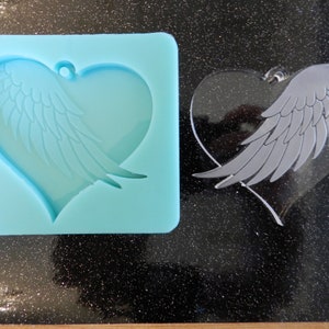 2 3/4" or larger Etched Wing Heart Keychain or Ornament Silicone Mold for Resin and Epoxy.  2 3/4" Wide and  1/4" deep. Four sizes available