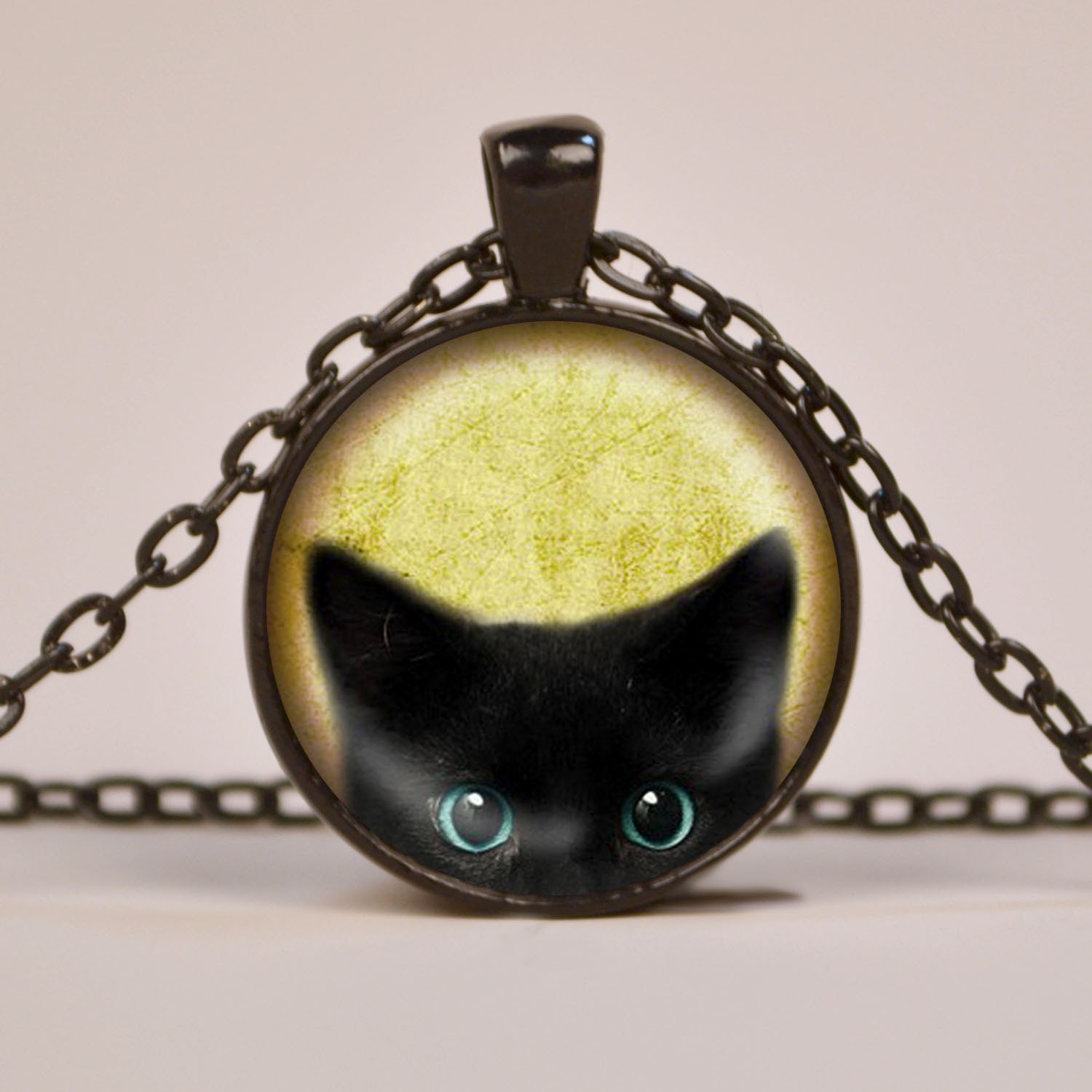 Black Cat Peeking Pendant Necklace or Keyring Glass Art Print Etsy
