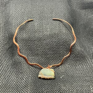 Jasper pendant and copper neck ring with wire wrap