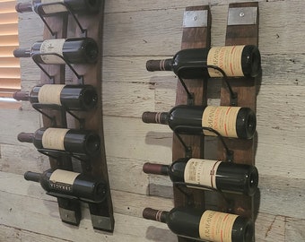 Rustic Reclaimed Wine Barrel Rack – 5 Bottle Steel Banded Wine Storage