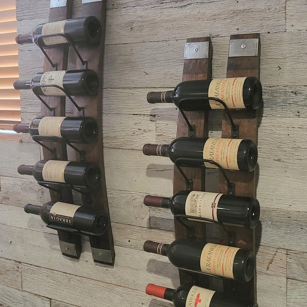 Wine rack - 5 bottle Rustic Wine Rack with Steel banding made from reclaimed wine barrels, SPECIAL discount for 2 - Limited time