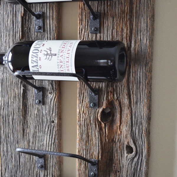 Rustic Barnwood wine rack, 6 bottle holder on 100+ year old oak Barnwood